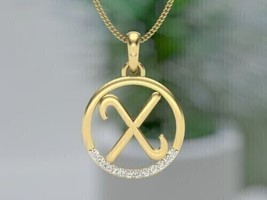 1.00Ct Round Cut Real Moissanite Letter &#39;&#39;X&#39;&#39; Pendant 14K Yellow Gold Plated - £156.91 GBP