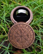 Handmade Engraved Walnut Wooden Jewellery Ring Box Viking Pagan Engaged ... - £15.22 GBP