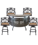 5 Piece Outdoor Bar Height Table Chairs Set Aluminum Patio Palm Tree Fur... - $3,495.04 CAD
