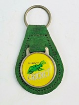 Vintage Plymouth Cricket leather keychain keyring FOB metal back logo Green - $10.29