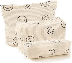 Makeup Bag Cute Smiley Face Makeup Organizer With Zipper Corduroy Cosmetic Bag 3 - £29.06 GBP