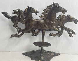 Cast Metal 3 wild horses running Equestrian Pillar Candle Holder - £19.01 GBP