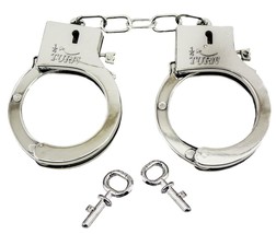 24 PAIR BULK LOT ELECTROPLATED SHINEY SILVER PLASTIC HANDCUFFS toy w key... - $18.95
