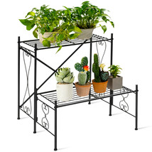 Patio Garden 2-Tier Metal Plant Stand Garden Shelf Decorative Plant - £58.12 GBP