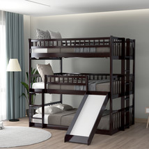 Full-Over-Full-Over-Full Triple Bed with Built-in Ladder and Slide Bunk Bed  - £598.12 GBP