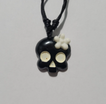 Girl Skull - Carved Brown Resin Corded Slip Knot Adjustable Necklace   FM1 - $5.00