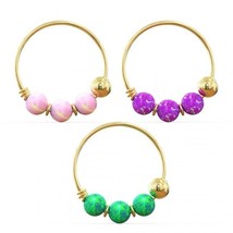 2mm Opal Stones 9K Solid Gold Spring Coil Plain Ball Hoop 8mm Nose Ring 22G - £93.22 GBP