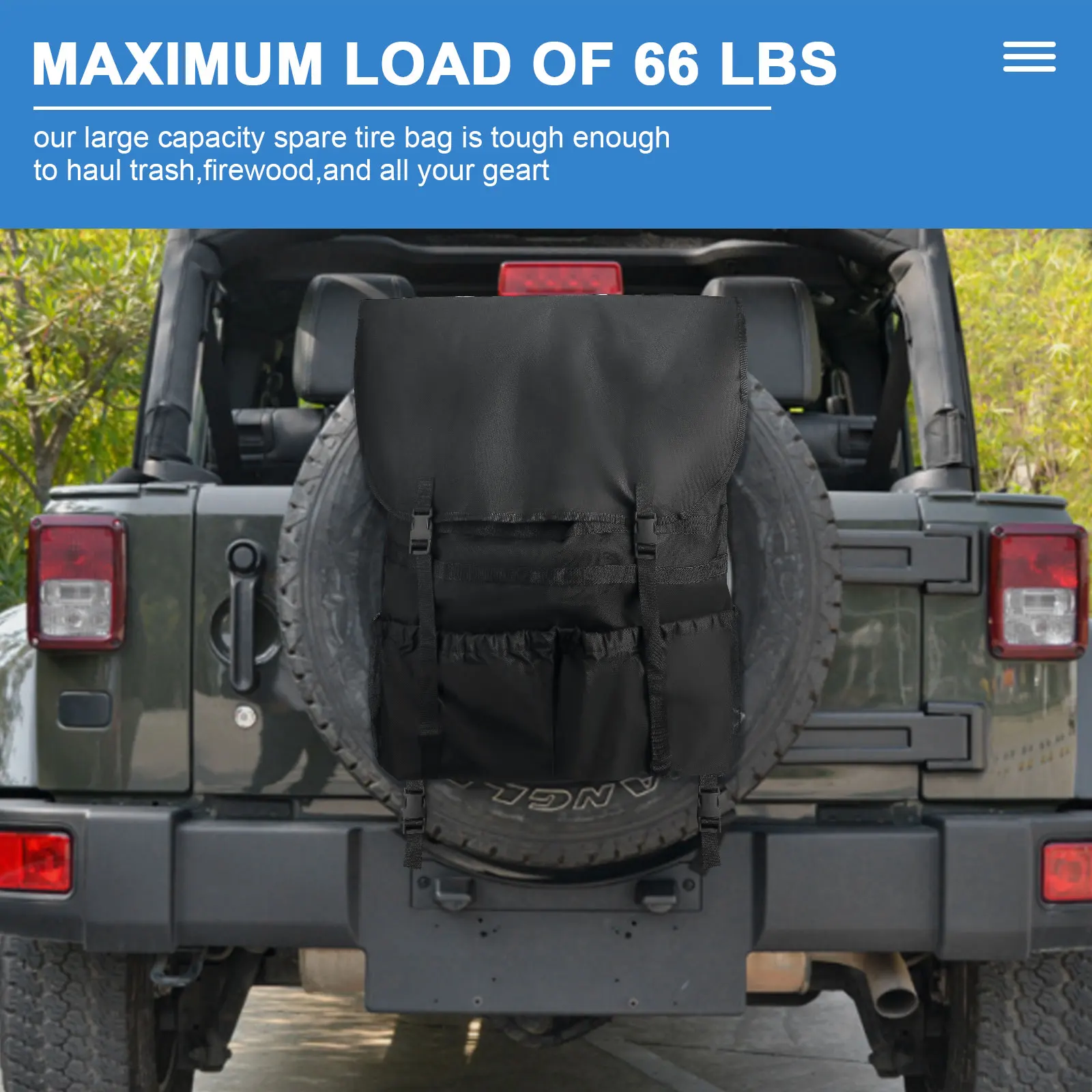 Off-Road Spare Tire Storage Bag for Jeep Wrangler TJ JK JKU JL JLU 2007-2021 - £34.52 GBP