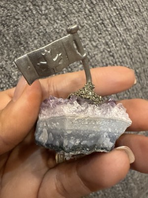 AMETHYST CLUSTER CRYSTAL QUARTZ WITH PEWTER CANADIAN FLAG - $28.00