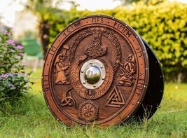 Custom Medieval Viking Shield, Mjolnir Carved Shield, Wall Art Decorativ... - £99.29 GBP
