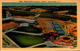 Plane Landing Washington Dc National Airport -LINEN 1944 Postcard BK49 - £3.14 GBP