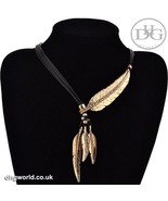 MEYFLINN Elegant Feathers Theme Ladies Necklace / Choker, Leather, CZ - £6.27 GBP