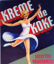 Kreme De Koke Fruit Crate Label Ice Figure Skating Lady Original Vintage 1940&#39;s - £10.47 GBP