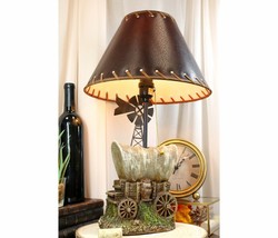 Country Western Rustic Cargo Carriage Wagon Farm Windmill Table Lamp With Shade - £47.25 GBP