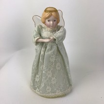 Vtg Angel Porcelain Head Christmas Tree Topper Lace Gown 10 &quot; Taiwan  - £23.84 GBP