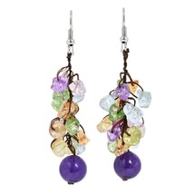 Hanging Cluster of Multicolored Glass &amp; Stone Dangle Earrings - £11.86 GBP
