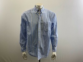 Chaps Men&#39;s Button Up Cotton Shirt Size Large Blue White Striped Long Sl... - $11.87