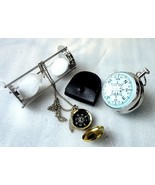 Paper Weight Clock&amp;Sand Timer with Free Compass with Long Chain Set of 3... - £97.73 GBP