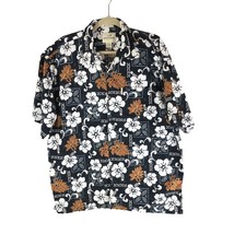 Sunset Breeze Mens Hawaiian Aloha Shirt Cotton Floral Black White Orange XXL - £10.06 GBP