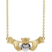 14K Yellow &amp; White Gold Claddagh Necklace - £367.69 GBP