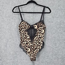 Lingerie Teddy Women Small Leopard Pattern Black Lace Insert High Leg Ro... - $13.09