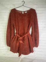 Selfie Leslie Diva Velvet Yarn Knit Sweater Dress Puff Sleeve Rust Womens Size S - £46.01 GBP