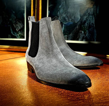 Handmade Men&#39;s Goodyear Welted Grey Suede Leather Chelsea Boots - US 5-15 - £141.58 GBP