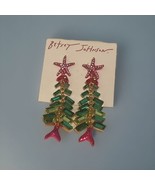 Betsey Johnson Gold Tone Fish Tree Chandelier Drop Earrings Crystal Accents - $28.01