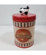 Vintage Farmhouse Flour Canister 6.5x4.5 Inch Ceramic w/ Cow Top Handle - $447.59 MXN