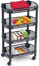 Collections Etc 4-Tier Rolling Cart With Storage Baskets - Black, 18 1/4... - £42.99 GBP