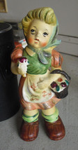 Vintage 1950s Porcelain Girl with Flower Basket Figurine 6 1/4&quot; Tall - £13.41 GBP