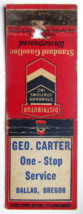 Geo Carter One-Stop Service Standard Gas Station  Dallas, Oregon Matchbook Cover - £1.39 GBP
