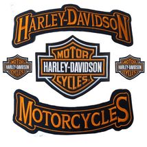 Harley Davidson Classic Orange Logo Sew-on Patch Top Bottom Rocker PATCHES set 5 - £14.12 GBP