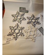 Lot of 4 Glitter Snowflakes 5.75&quot; Silver White - $6.89