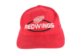 Vintage 90s Faded NHL Detroit Red Wings Hockey Spell Out Snapback Hat Cap Red - £21.68 GBP