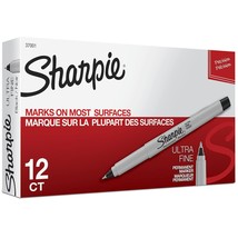 SHARPIE Permanent Markers, Ultra Fine Point, Black, 12 Count - £14.89 GBP