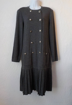 VTG Adrienne Vittadini Gray Wool Knit Midi Button Up Dress Long Sleeves Women 10 - £27.19 GBP