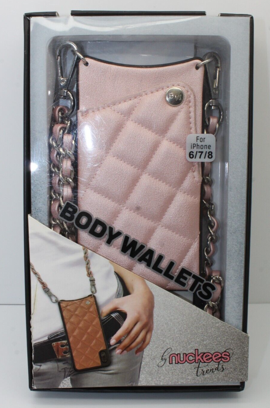 Body Wallets By Nuckees Iphone 6/7/8 Rose Gold Quilted Crossbody Chainst... - $12.19