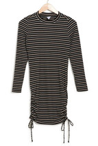 NWT ABOUND Raincheck Long Sleeve Side Tie Bodycon Mini Dress Black Stripe Size L - £15.60 GBP