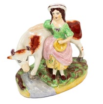 Antique Staffordshire Pottery Milk Maid Girl And Cow Rare Figurine - £325.58 GBP