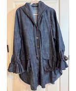 Kamuflage German Designer Denim Hoodie Front Pockets Ruffled Sleeves BoHo - $2,277.23 MXN