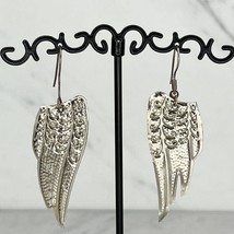 Angel Wings Dangle Silver Tone Earrings Pierced Pair - $6.92