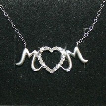 10 Tiny Genuine Diamonds Mom Heart Pendant Necklace 14k White Gold over ... - £37.09 GBP