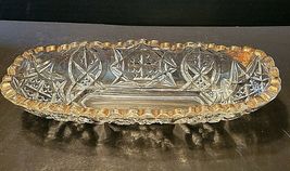 GLASS RELISH TRAY OBLONG SCALLOPED GOLD EDGES image 2