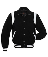  Super Retro Varsity Letterman Baseball Jacket Black Body White Leather ... - £45.62 GBP