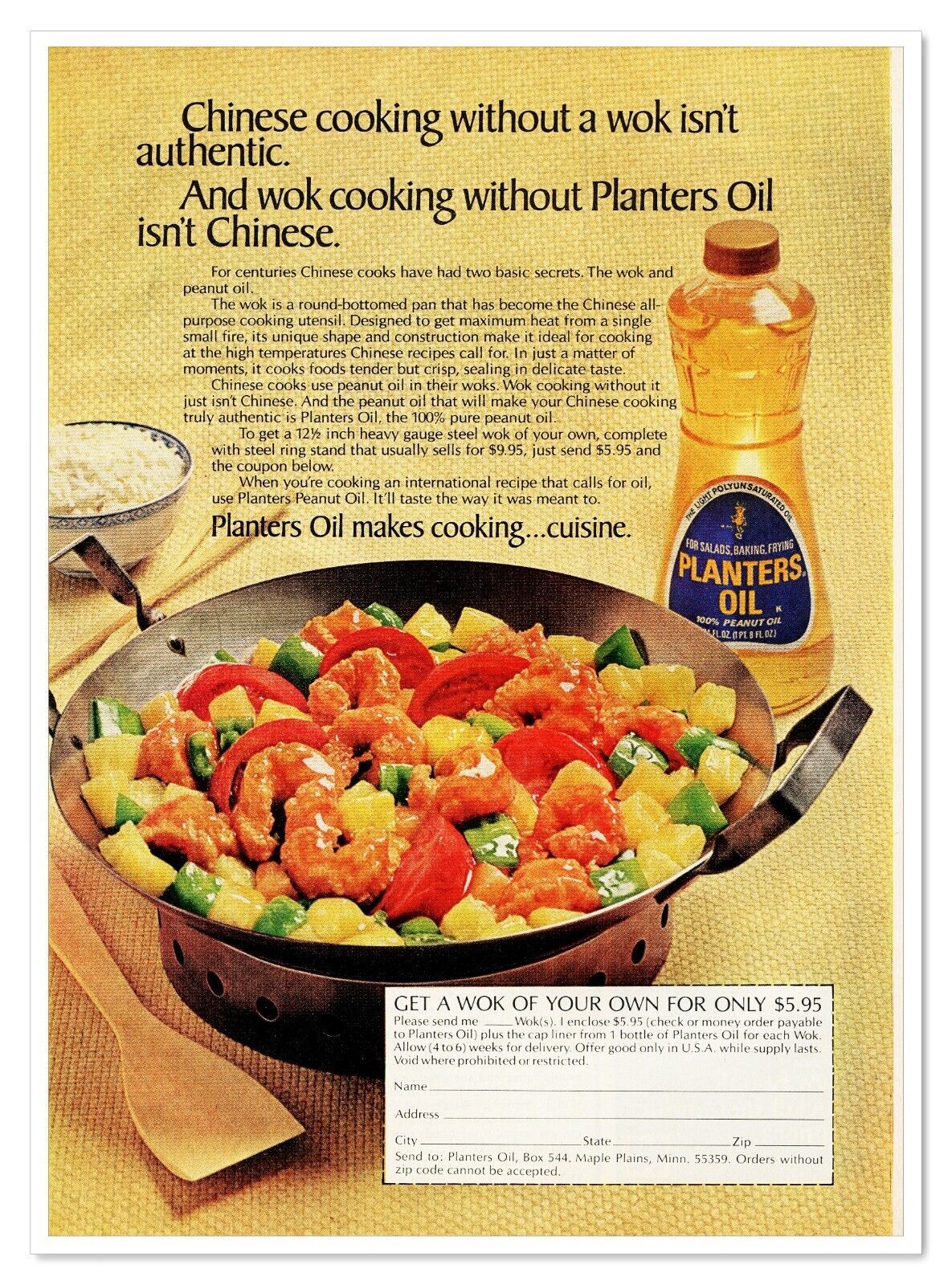 Planters Peanut Oil Chinese Wok Cooking Vintage 1972 Full-Page Magazine Ad - £7.58 GBP