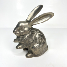 Bunny Rabbit Cast Metal Vintage Silver Tone Figure Statue Paperweight 5&quot; - £19.89 GBP