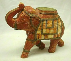Wooden India Elephant Brass and Mosaic Tile Trim Large Hand Carved Figurine - £46.92 GBP