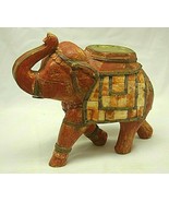 Wooden India Elephant Brass and Mosaic Tile Trim Large Hand Carved Figurine - £47.33 GBP