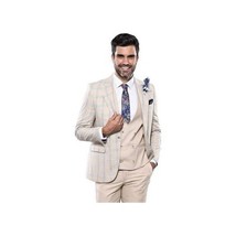 Men 3pc European Vested Suit WESSI by J.VALINTIN Extra Slim Fit JV31 Beige plaid image 4